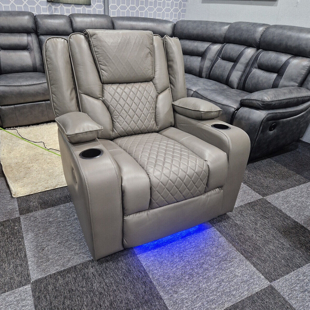 Orlando Electric Recliners Leather Arm Chair (Black, Grey,Brown) /LED LIGHTS/USB PORTS