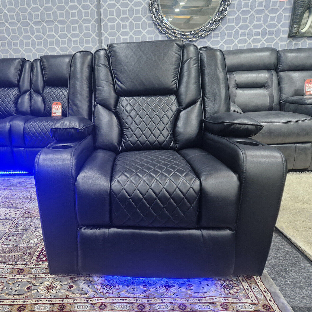 Orlando Electric Recliners 3+2 Seater Leather Sofa (Black, Grey) /LED LIGHTS/WIRELESS CHARGER