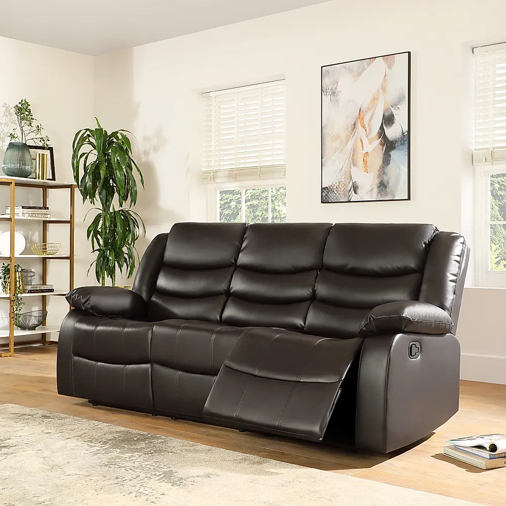 Roma Leather Recliner 3 Seater Brwon