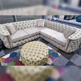 Toronto Chesterfield Corner Sofa Cream & Gold - Envogue Furniture uk