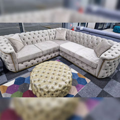 Toronto Chesterfield Corner Sofa Cream & Gold - Envogue Furniture uk
