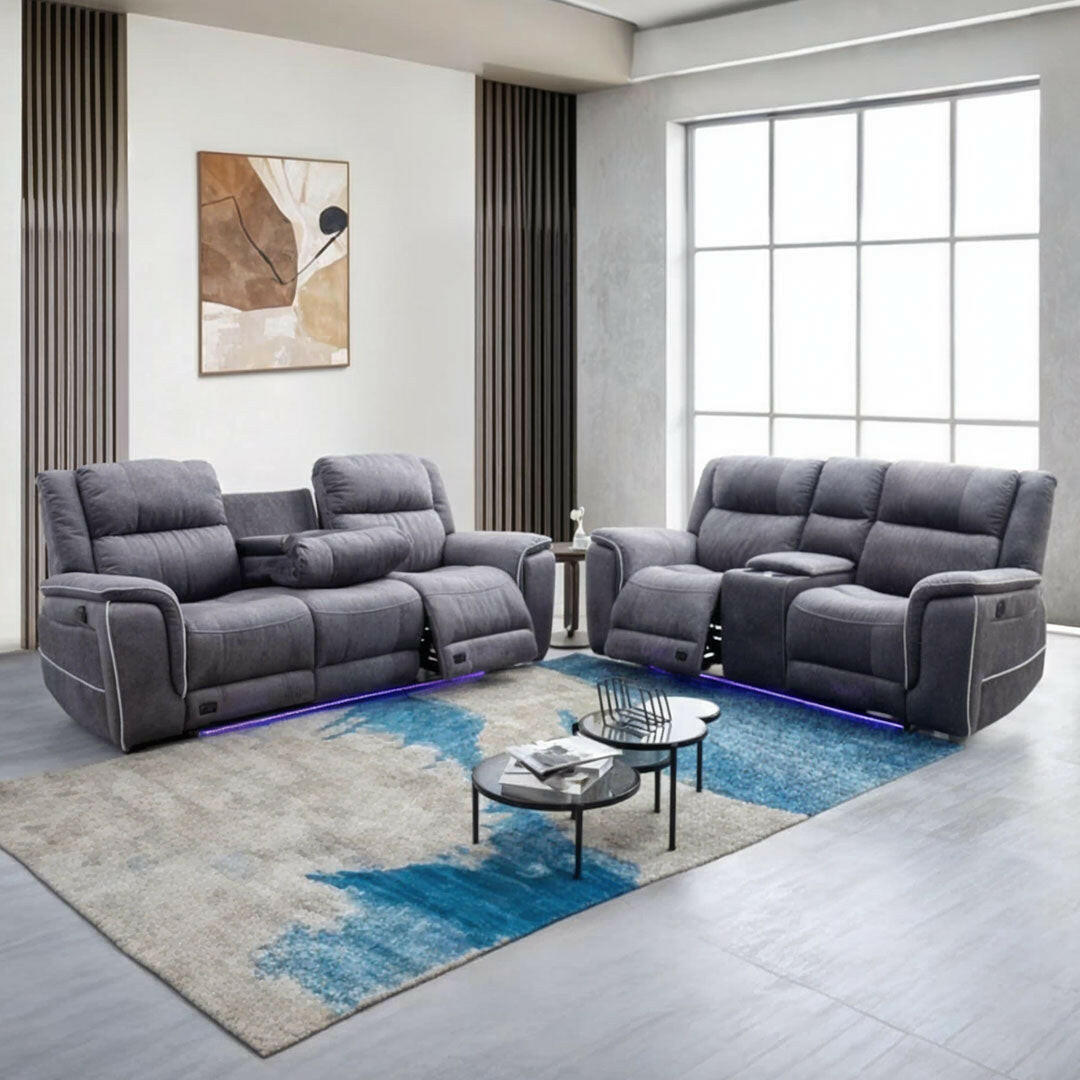 Hannah Micro Fibre Electric Recliner Fabric Sofa 3+2 Seater - Envogue Furniture uk