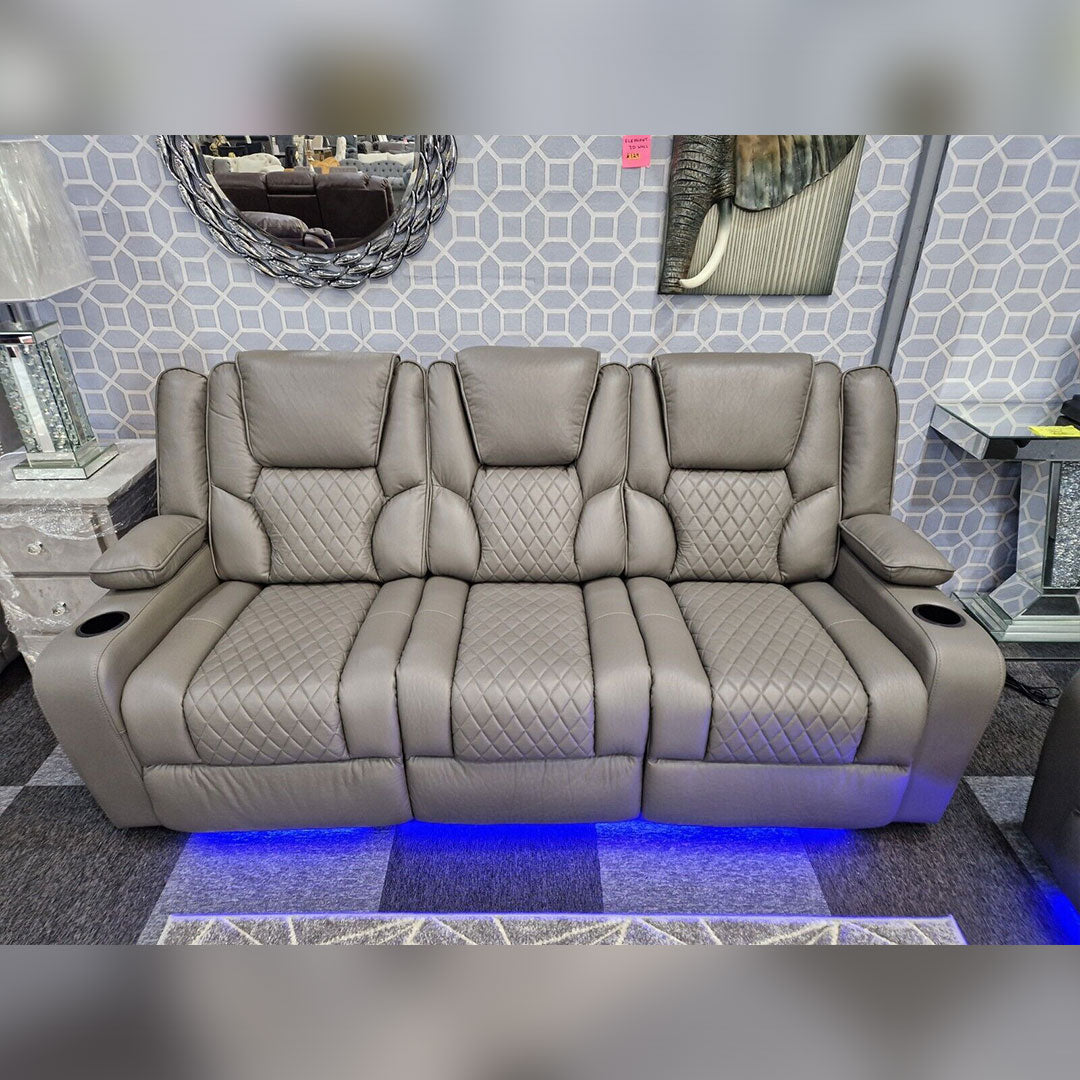 Orlando Electric Recliners 3+2 Seater Leather Sofa (Black, Grey) /LED LIGHTS/WIRELESS CHARGER
