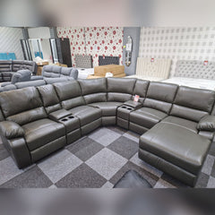 Madrid Leather Recliner Corner Sofa Grey