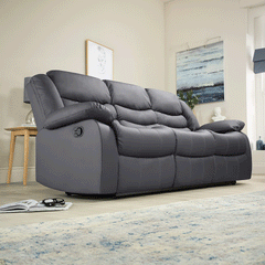 Roma Leather Recliner Sofa 3 Seater Grey