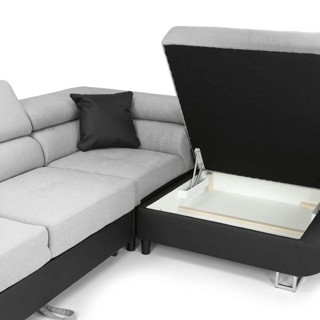 Anton Sofabed Corner Sofa Bed With Storage Box Grey-Black