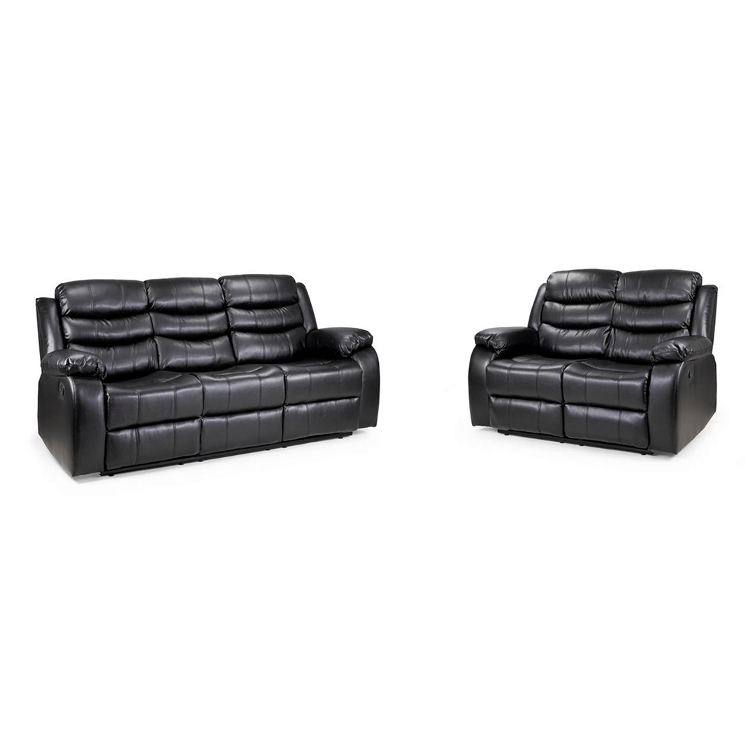 Roma Leather Recliner Sofa 3+2 Seater Black