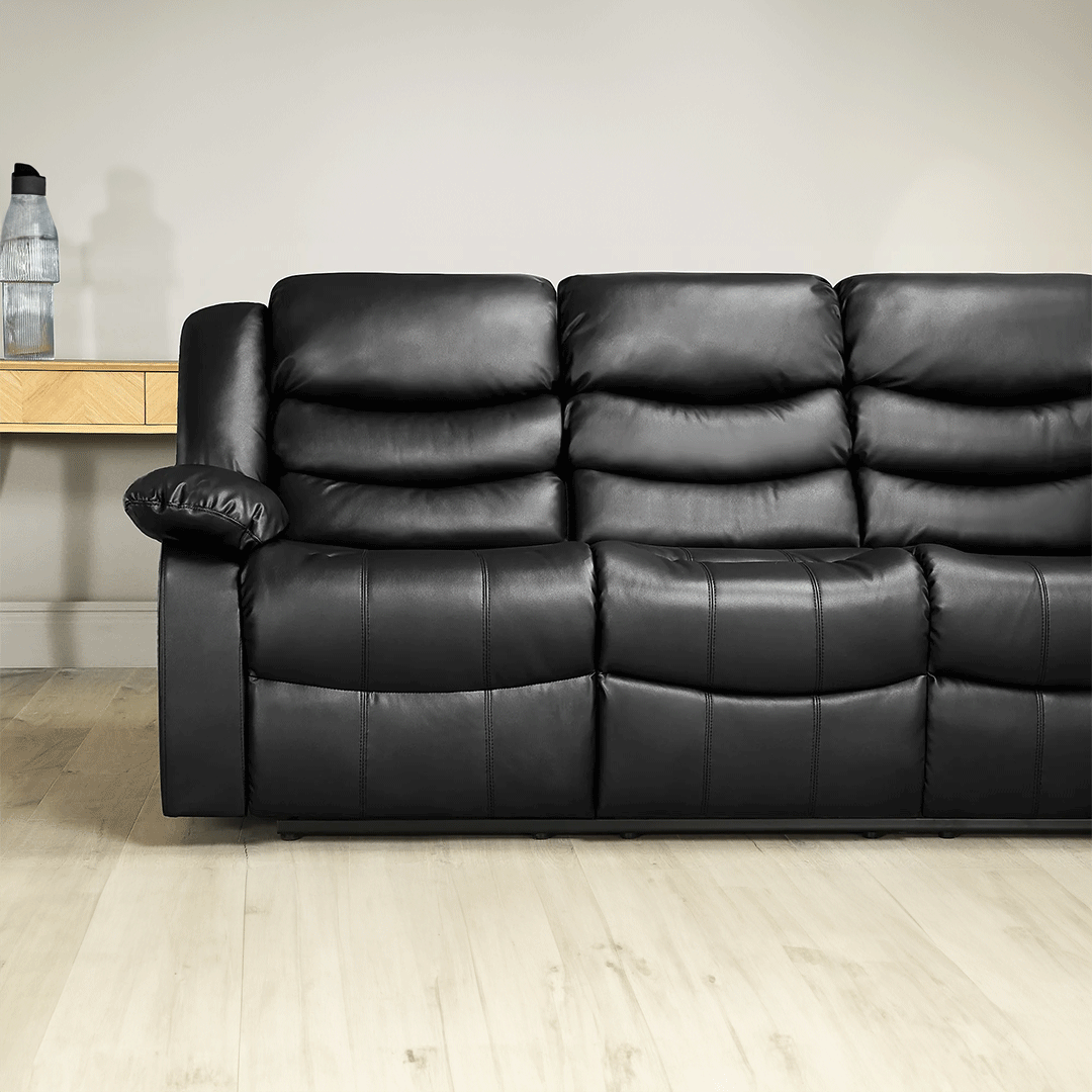 Roma Leather Recliner Sofa 3 Seater Black