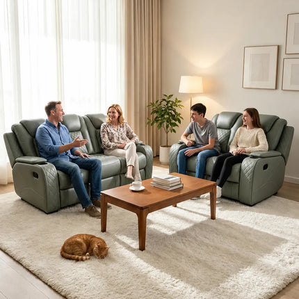 Antalya 3 & 2 Seater Leather Recliner Sofa Set – Black, Grey & Brown | Premium Comfort & Modern Style