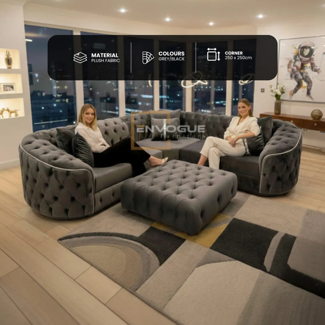 Toronto Chesterfield Corner Sofa – Black & Gold / Grey & Silver