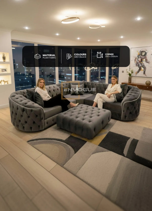 Toronto Chesterfield Corner Sofa – Black & Gold / Grey & Silver