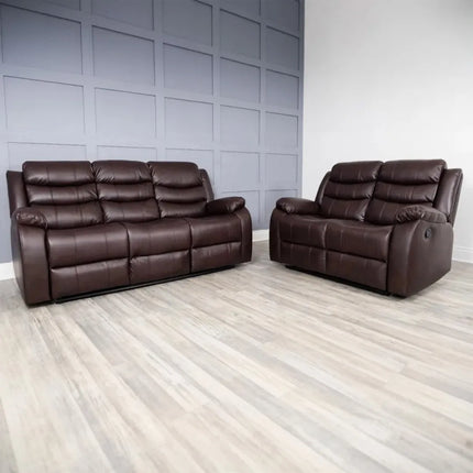 Roma Leather Recliner Sofa 3+2 Seater With Cup Holder Black/Grey