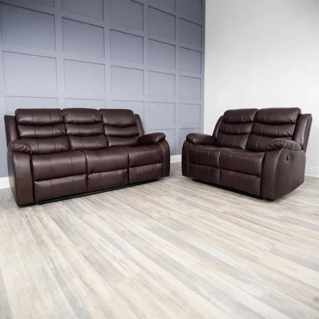 Roma Leather Recliner Sofa 3+2 Seater With Cup Holder Black/Grey