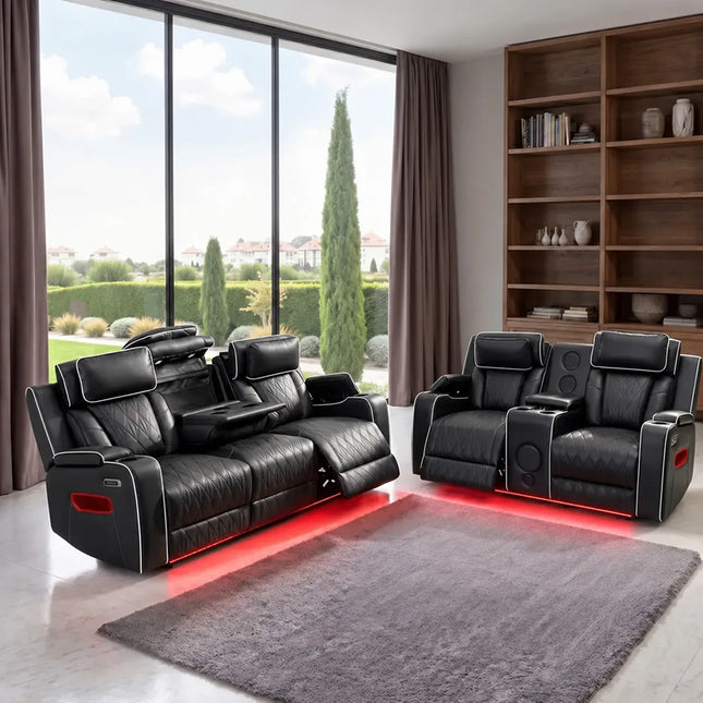 Osman Smart Leather Electric Recliner Sofa Set 3+2 – Bluetooth, USB-C & Wireless Charging