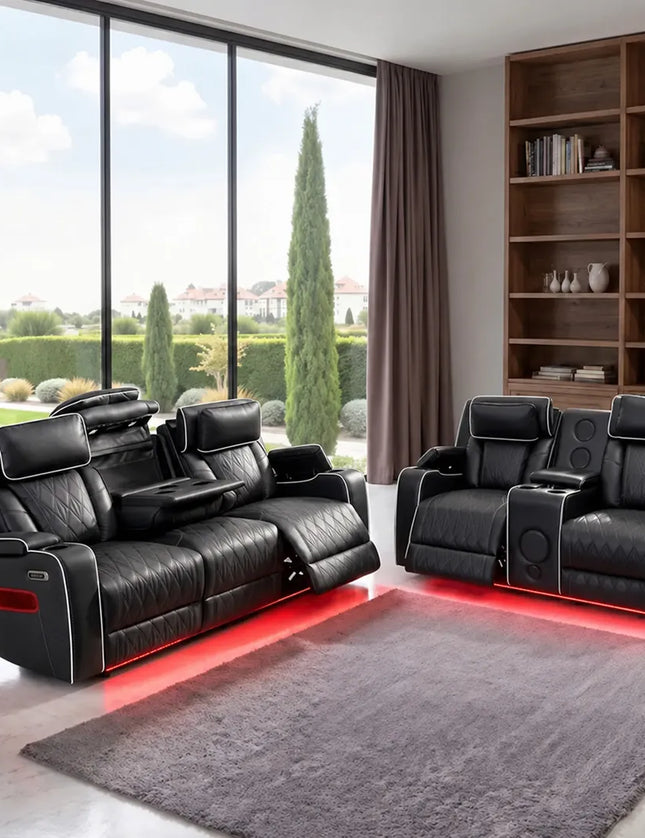 Osman Smart Leather Electric Recliner Sofa Set 3+2 – Bluetooth, USB-C & Wireless Charging