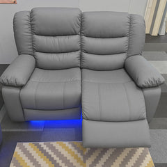 Roma Leather Recliner Sofa 3+2-Seater With USB/LED/Cup Holder Black/Grey