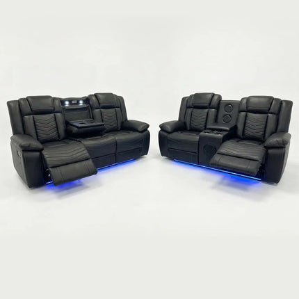 Zeus Leather Electric Recliners Sofa With Cupholders (Black ...

