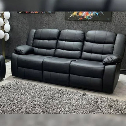 Roma Leather Recliner Sofa 3+2 Seater With Cup Holder Black/Grey