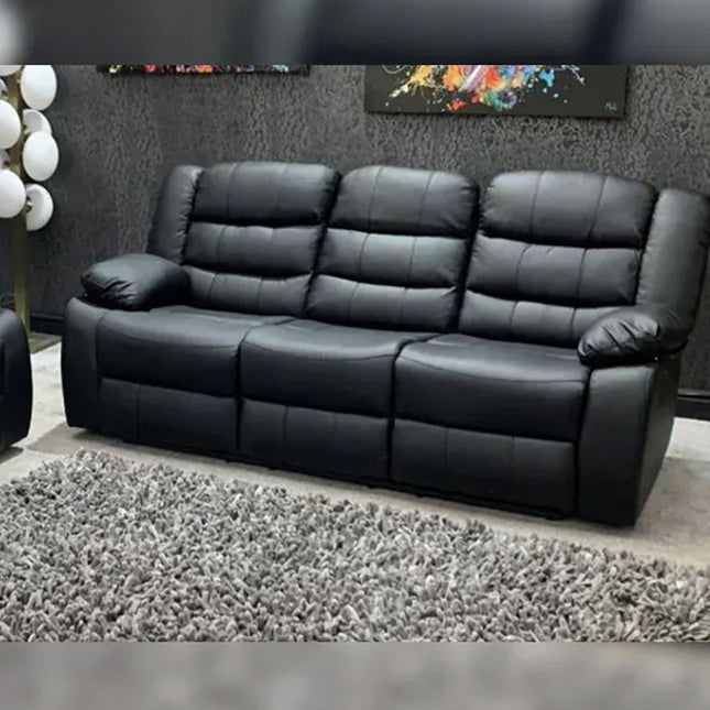Roma Leather Recliner Sofa 3+2 Seater With Cup Holder Black/Grey
