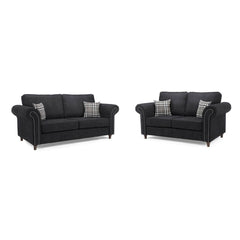 Oakland Leather Sofa 3+2 Seater Black - Envogue Furniture