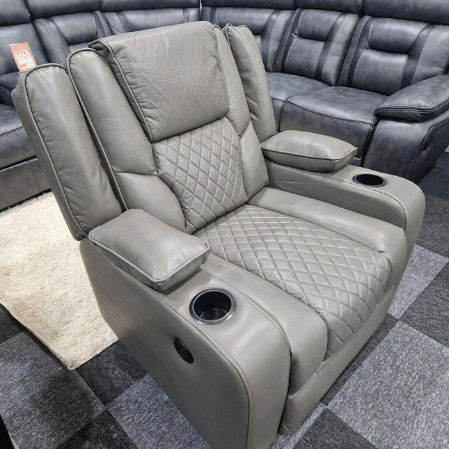 Orlando Electric Recliners 3+2 Seater Leather Sofa (Black, Grey) /LED LIGHTS/WIRELESS CHARGER - Envogue Furniture