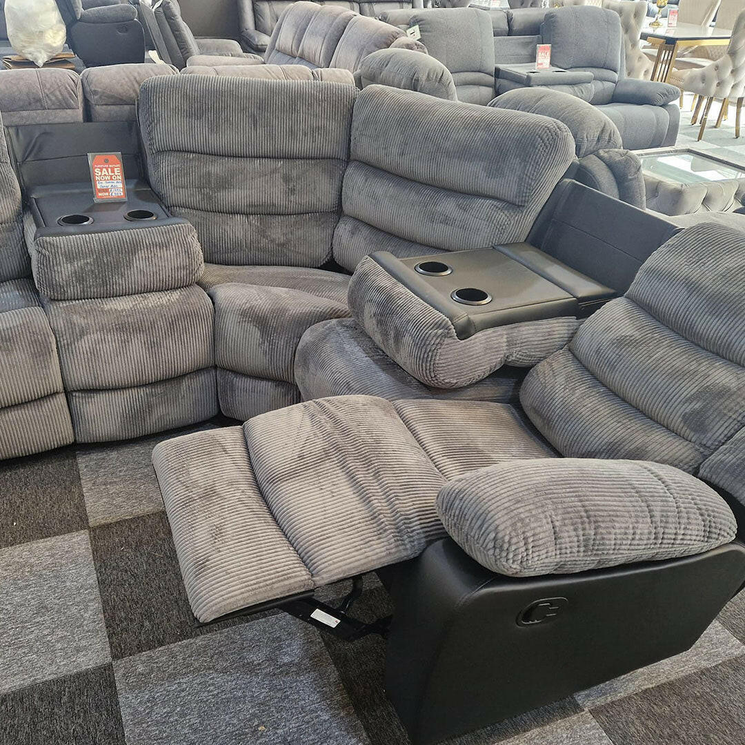 Rio Cord Fabric Recliner Corner Sofa Grey