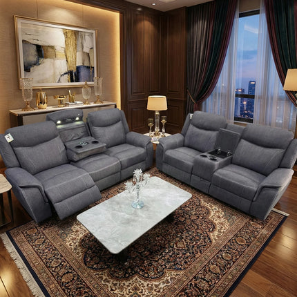 Prada Music Electric Recliners. Grey 3 + 2 Sofa Set , USB, LED, Bluetooth