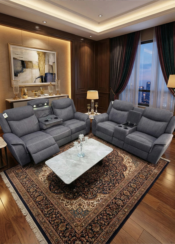 Prada Music Electric Recliners. Grey 3 + 2 Sofa Set , USB, LED, Bluetooth