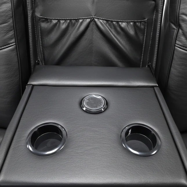 Malaga Leather Electric Recliner Sofa Set With Cupholders – 3+2 Seater Sofa Set – LED Lights – Bluetooth Speakers – USB and Type-C charging ports - Wireless Charging (Grey, 3+2 Seater)