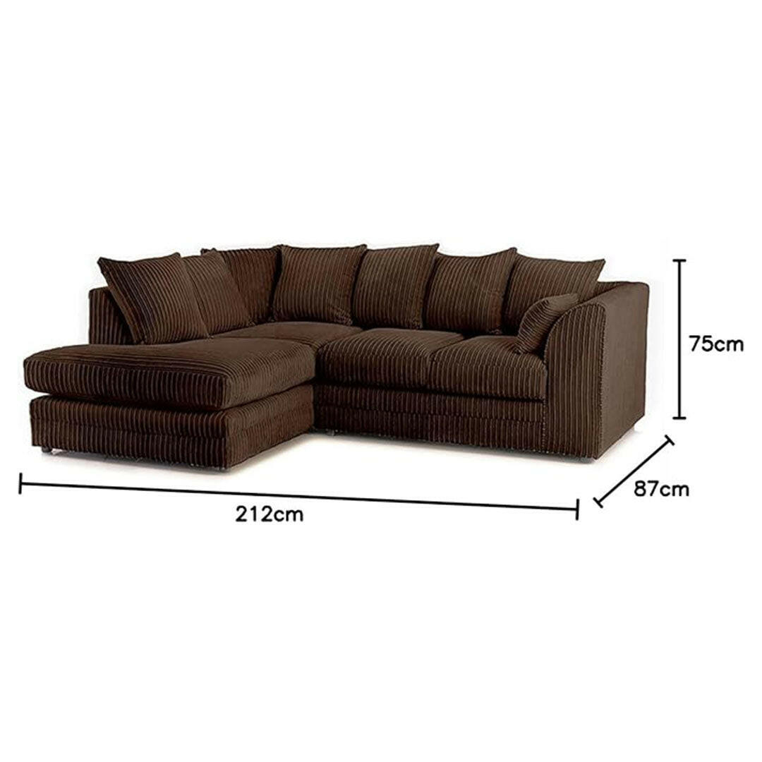 New Luxor Fabric Corner Sofa Chocolate | Soft Jumbo Cord 3-4 Seater Corner Sofa