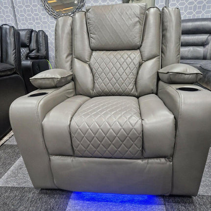 Orlando Electric Recliners 3+2 Seater Leather Sofa (Black, Grey) /LED LIGHTS/WIRELESS CHARGER - Envogue Furniture