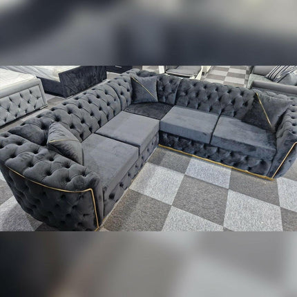 Toronto Chesterfield Corner Sofa Black & Gold - Envogue Furniture