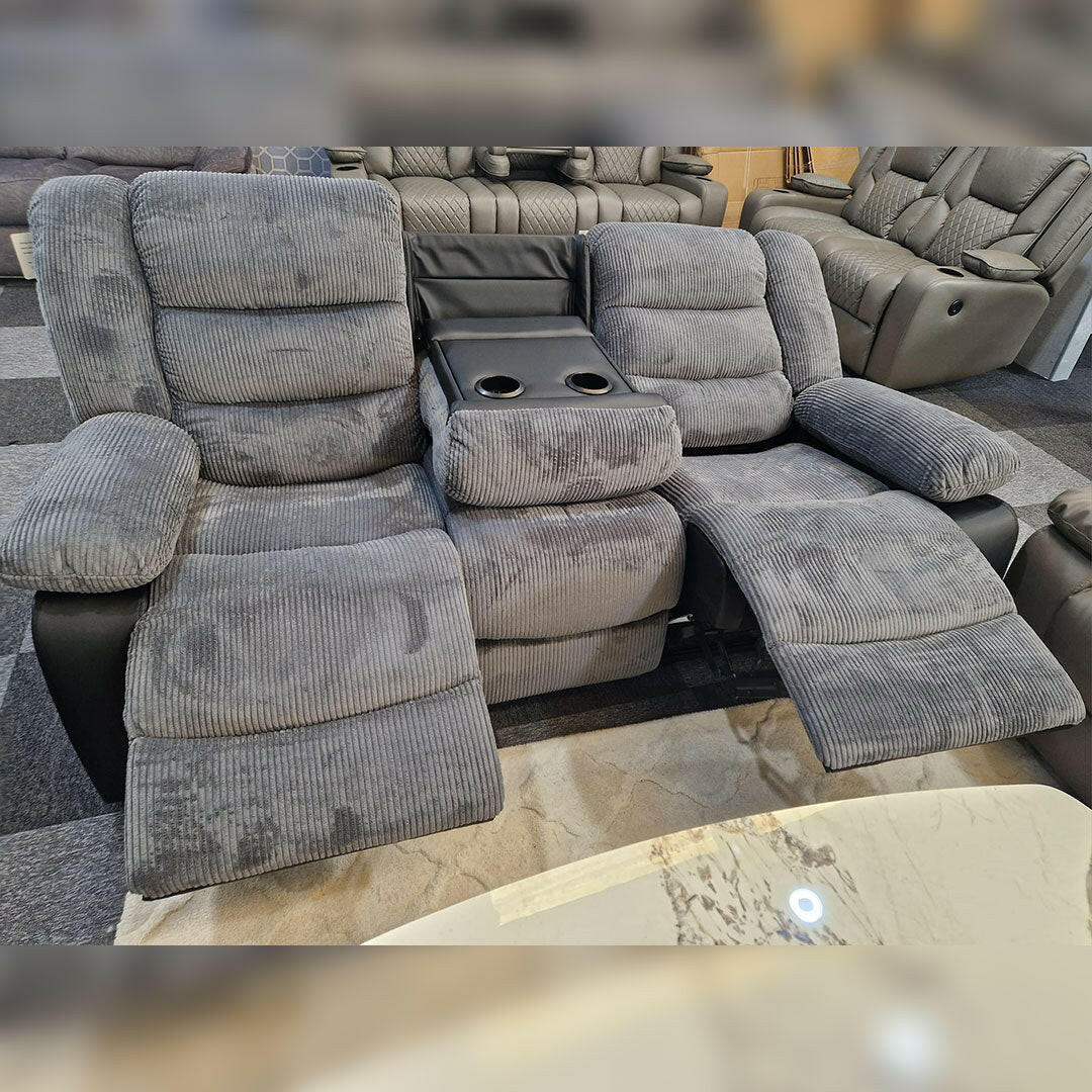 Rio Cord Fabric Recliner 3+2 Seater Sofa Grey