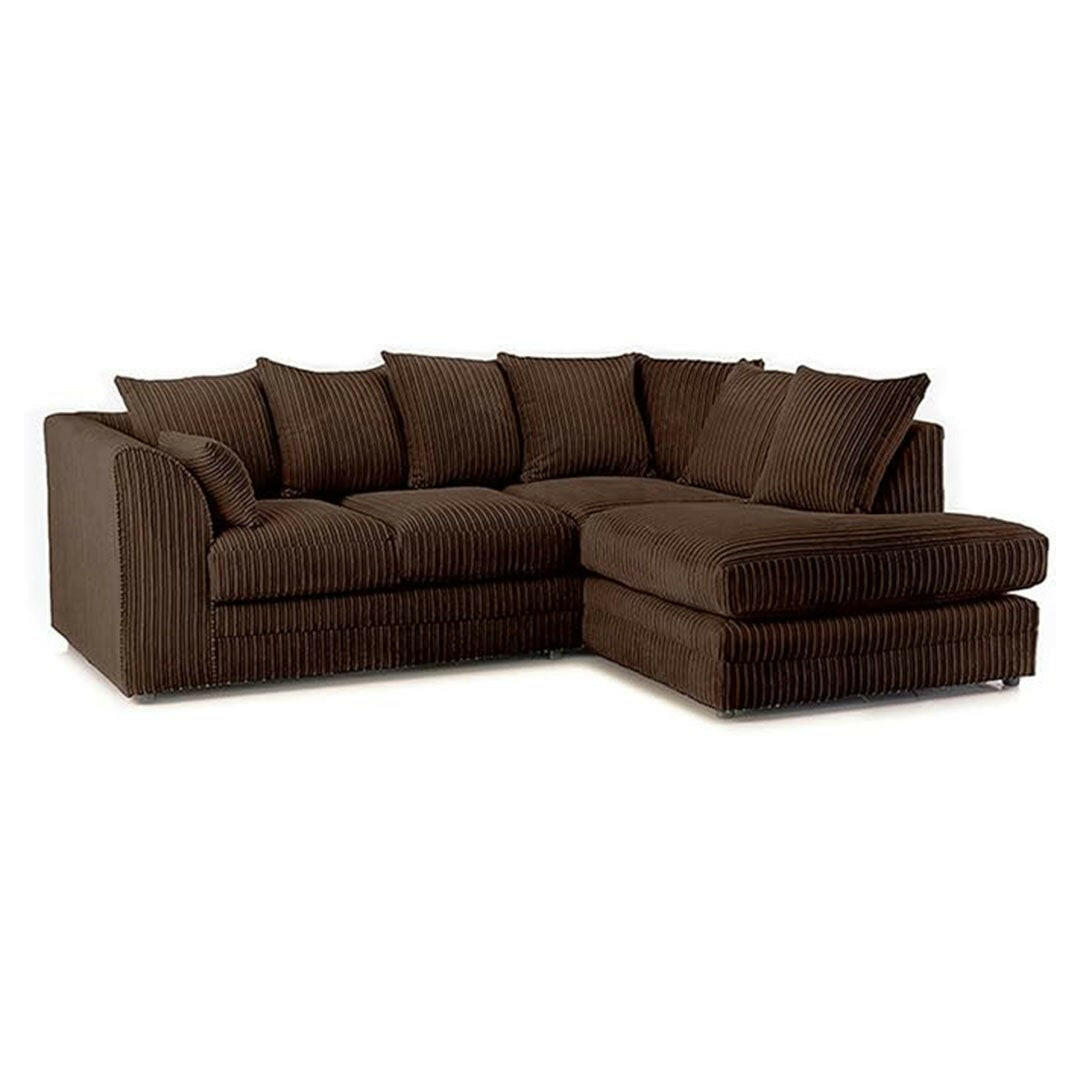 New Luxor Fabric Corner Sofa Chocolate | Soft Jumbo Cord 3-4 Seater Corner Sofa Right Hand Corner