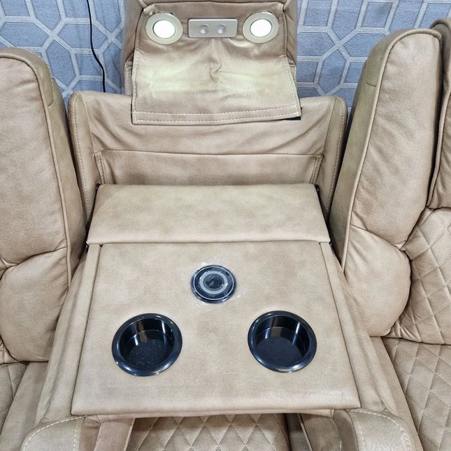 Orlando Electric Recliners 3+2 Seater Leather Sofa (Brown, Moche) /LED LIGHTS/WIRELESS CHARGER