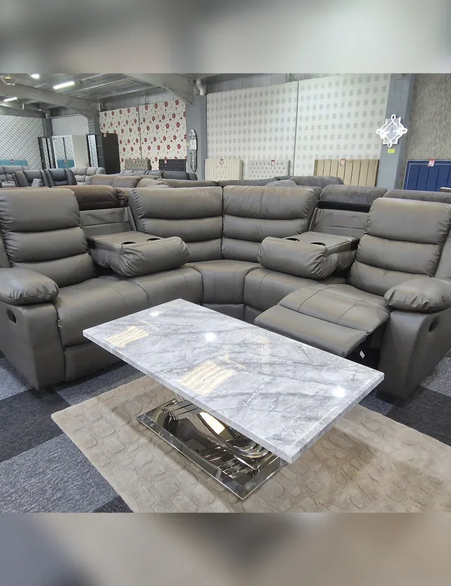 Roma Recliner Corner Sofa Grey Faux Leather