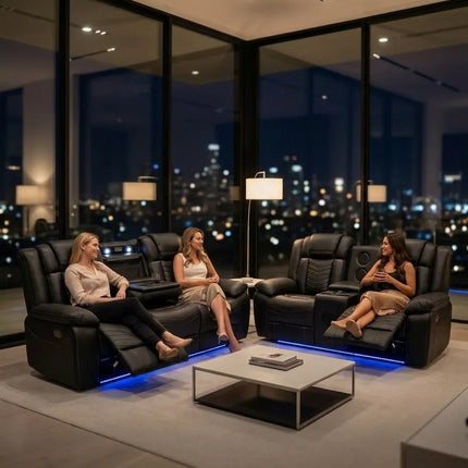 Zeus Leather Electric Recliners Sofa With Cupholders (Black ...

