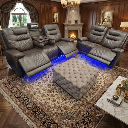 Halifax Leather Electric Recliner Corner Sofa Black -USB Ports