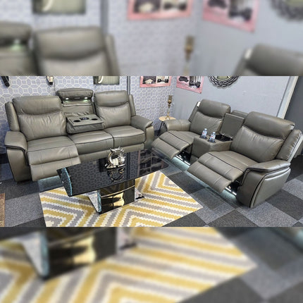 Parada Leather Electric Recliner Sofa 3+2 Seater-Bluetooth/USB/C-Type/Led/Cooling-Heating Cup Holders