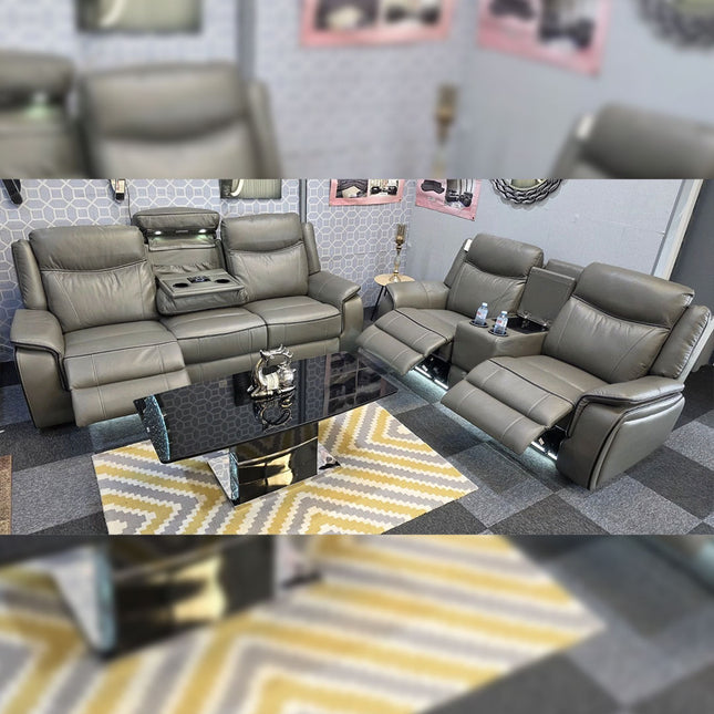 Parada Leather Electric Recliner Sofa 3+2 Seater-Bluetooth/USB/C-Type/Led/Cooling-Heating Cup Holders