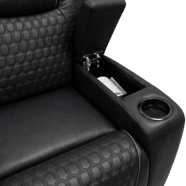 Malaga Leather Electric Recliner Sofa Set With Cupholders – 3+2 Seater Sofa Set – LED Lights – Bluetooth Speakers – USB and Type-C charging ports - Wireless Charging (Grey, 3+2 Seater)