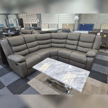 Roma Leather Recliner Corner Sofa (Black/Grey/Brown)