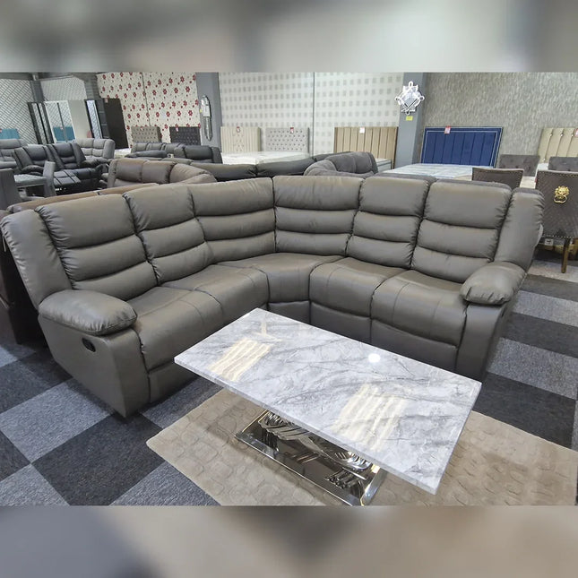 Roma Leather Recliner Corner Sofa (Black/Grey/Brown)