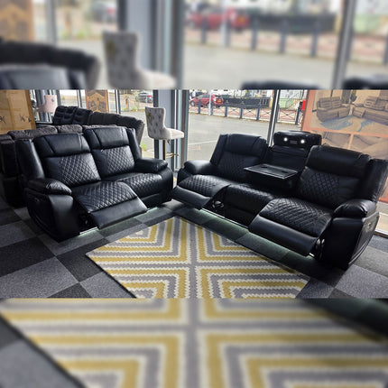 Lisbon Leather Electric Recliner Sofa 3+2 Seater – USB Ports, C-Type Port, LED Lights, Wireless Charging & Cup Holders