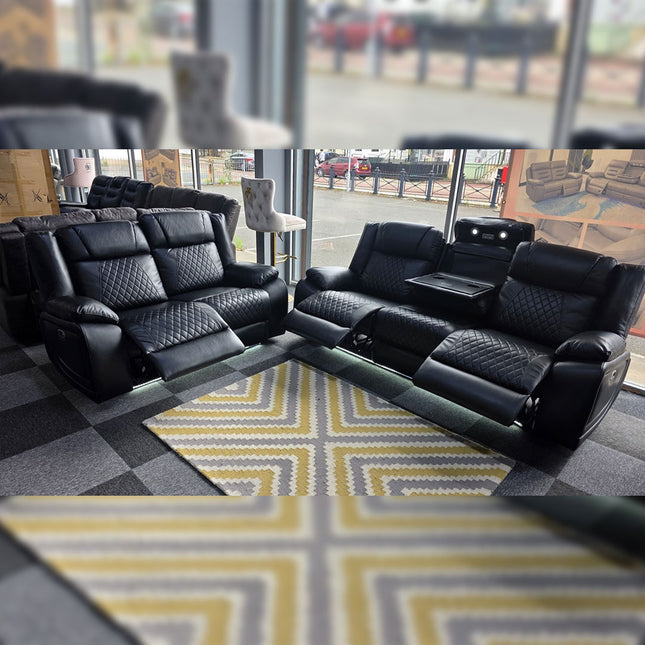 Lisbon Leather Electric Recliner Sofa 3+2 Seater – USB Ports, C-Type Port, LED Lights, Wireless Charging & Cup Holders