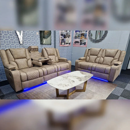 Orlando 3+2 Electric Recliner Sofa Set Mocha Aire Leather 