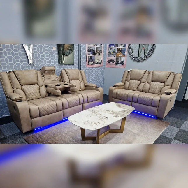 Orlando 3+2 Electric Recliner Sofa Set Mocha Aire Leather 