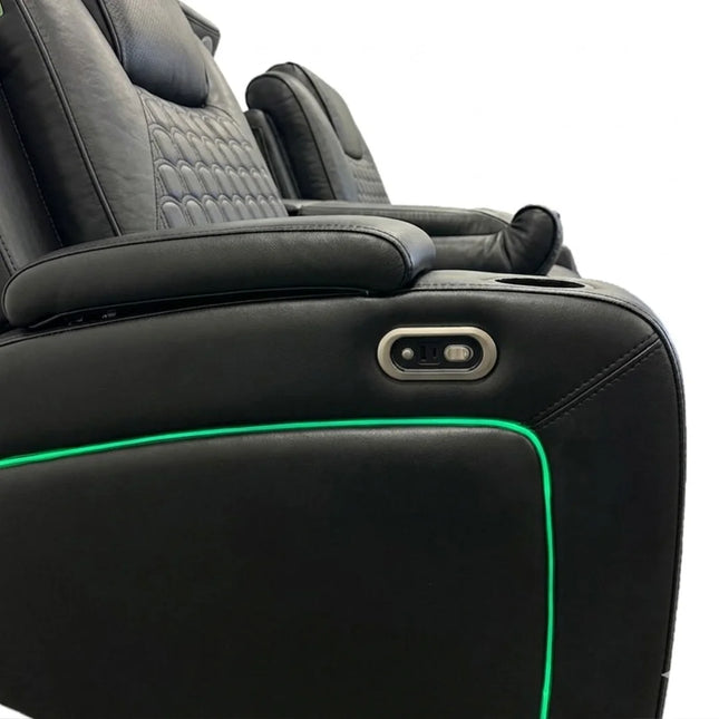 Malaga Leather Electric Recliner Sofa Set With Cupholders – 3+2 Seater Sofa Set – LED Lights – Bluetooth Speakers – USB and Type-C charging ports - Wireless Charging (Grey, 3+2 Seater)