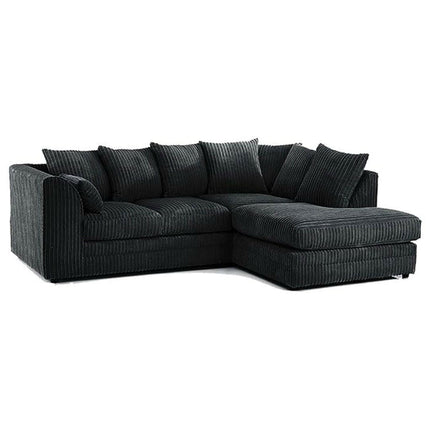 New Luxor Fabric Corner Sofa Black | Soft Jumbo Cord 3-4 Seater Corner Sofa Right Hand - Envogue Furniture uk