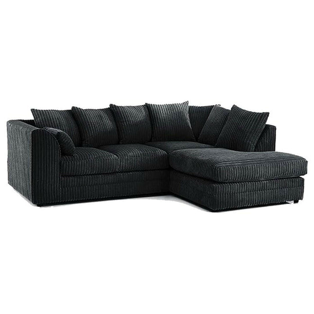 New Luxor Fabric Corner Sofa Black | Soft Jumbo Cord 3-4 Seater Corner Sofa Right Hand - Envogue Furniture uk